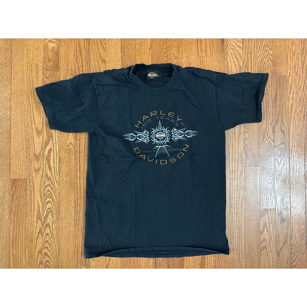 Harley Davidson 100th Anniversary Shirt Mens Large Black 2003 Ukes Kenosha WI